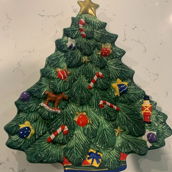 St. Nicholas Square Holiday Vintage Ceramic Christmas Tree Platter